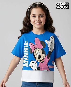 Pine Kids Disney Single Jersey Knit Half Sleeves Oversized Overlapped Drop Shoulder T-Shirt with Tank Top and Minnie Mouse Graphics - Blue & White