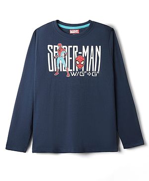 Pine Kids Marvel Single Jersey Knit Full Sleeves T-Shirt With Spider-Man Graphics - Navy Blue