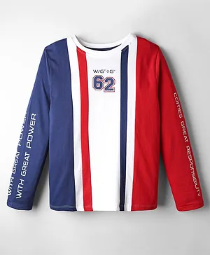 Pine Kids Marvel Single Jersey Knit Full Sleeves T-Shirt with Front & Back Spider-Man Graphics - White Blue & Red