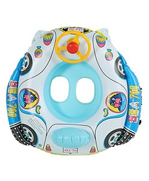 Babyhug Inflatable Swimming Ring - Blue| For 3+ years Boys & Girls| Durable Vinyl Pool Float| Swimming Ride On with Steering Wheel