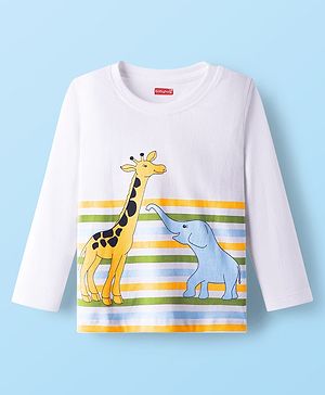 Babyhug 100% Cotton Knit Full Sleeves T-Shirt with Animal Print - White