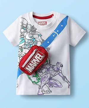Babyhug Marvel Single Jersey Knit Half Sleeves T-Shirt with Avengers Graphics & Pocket Detailing - White