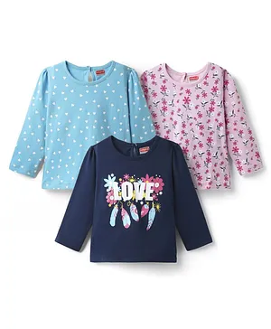 Babyhug 100% Cotton Knit Full Sleeves
                              T-Shirts with Hearts & Floral Print
                              Pack of 3 - Pink Light & Navy Blue