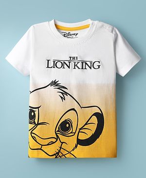 Babyhug Disney Single Jersey Knit Half Sleeves T-Shirt with Lion King Graphic and Ombre Effect - White & Yellow