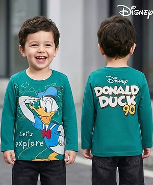 Babyhug Disney Single Jersey Knit Full Sleeves T-Shirt with Front and Back Donald Duck Graphics - Dark Green
