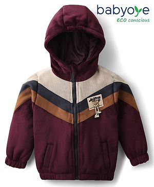 Babyoye Woven Full Sleeves Cut & Sew Hooded Jacket With Patch - Multi Colour