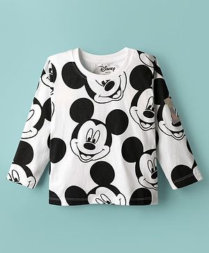 Babyhug Disney Single Jersey Knit Full Sleeves T-Shirt with Mickey Mouse Print - White & Black