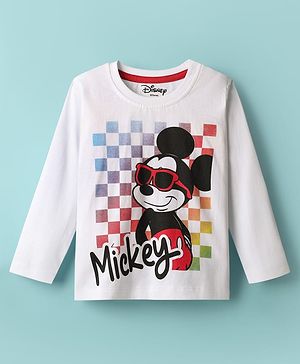 Babyhug Disney Single Jersey Knit Full Sleeves T-Shirt with Mickey Mouse Graphics - White