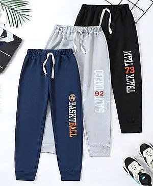 Googo Gaaga Cotton Knit Pack Of 3 Typography Printed Pajamas - Grey Navy Blue & Black