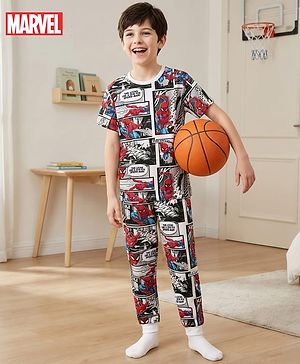 Pine Kids Marvel Single Jersey Knit Half Sleeves Co-ords Night Suit with Spider Man Graphics - Multicolor