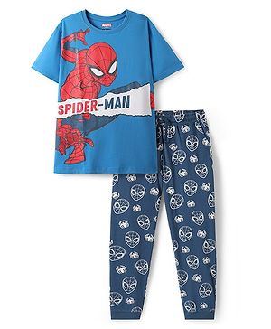 Pine Kids Marvel Single Jersey Knit Half Sleeves Night Suit with Spider Man Graphics - Blue