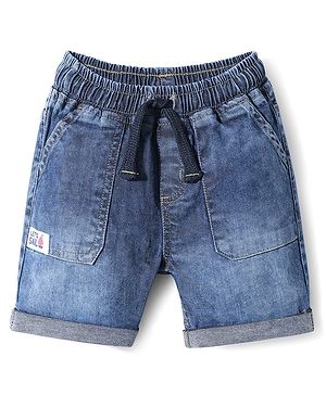 Babyhug Denim Mid Thigh Shorts With Stretch & Nautical Theme Patch - Blue