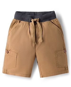 Babyhug Poplin Woven Mid Thigh Solid Colour Shorts - Khaki