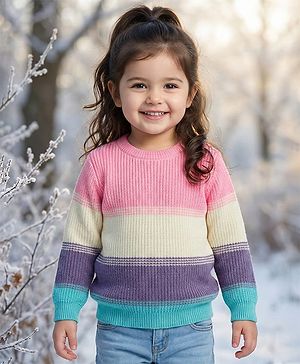 Babyhug Knitted Full Sleeves Pullover Sweater With Color Block Design - Multicolor