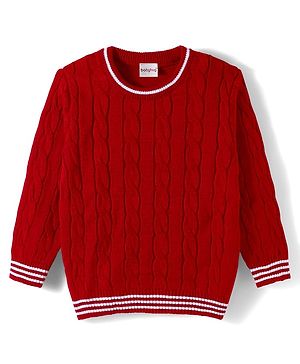 Babyhug Knit Full Sleeves Pullover Sweater with Cable Knit Design - Red