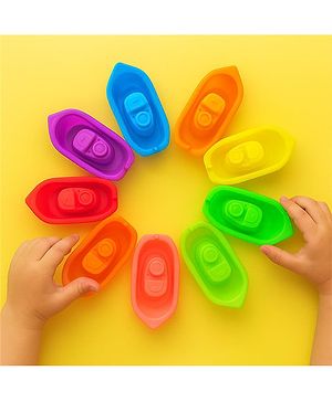 Babyhug Bath Time Floating Boats| Bath Toys for Kids| 10 Boats| Multi-Color Toddler Activity Toy| Baby Tub Toy
