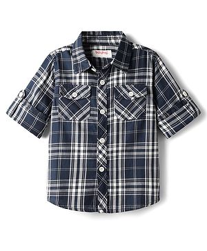 Babyhug Cotton Woven Full Sleeves Check Shirt - Navy Blue