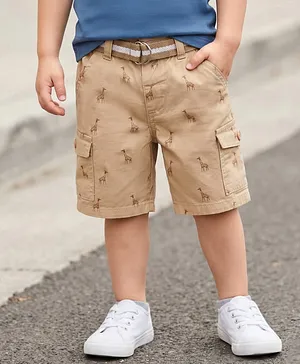 Babyhug Twill Woven Above Knee Length
                              Bermuda With Belt & Animal Print -
                              Beige