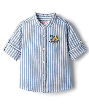 Babyhug Cotton Woven Full Sleeve Mandarin Collar Stripe Shirt - Blue