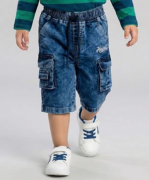 Babyhug Denim Knee Length Washed Jamaican With Stretch - Blue
