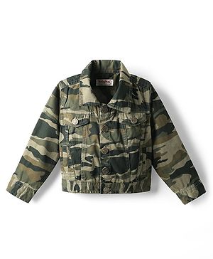 Babyhug Woven Full Sleeves Cotton Lycra Denim Jacket With Camouflage Print - Multicolor
