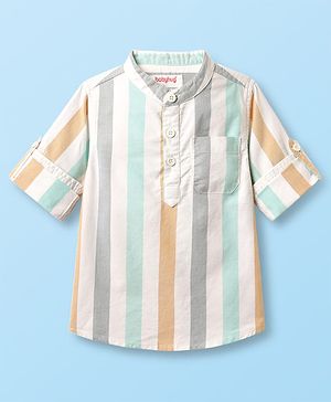 Babyhug Cotton Woven Full Sleeves Mandarin Collar Kurta Style Shirt With Stripe - Multicolour