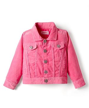 Babyhug Cotton Lycra Woven Full Sleeves Solid Corduroy Jacket - Pink