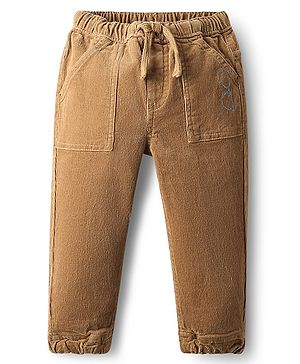 Babyhug Cotton Lycra Corduroy Woven Full Length Solid Coloured Pant With Stretch - Light Brown