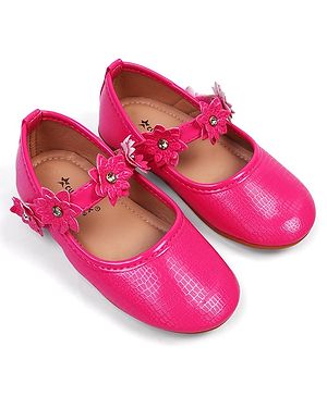 Cute Walk by Babyhug Velcro Closure Ballerinas With Floral Applique - Fuchsia