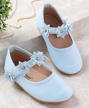 Cute Walk by Babyhug Velcro Closure Ballerinas With Floral Applique - Light Blue