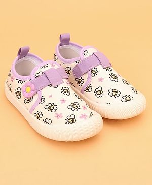 Cute Walk by Babyhug Velcro Closure Butterfly Printed Casual Shoes With Floral Applique - Purple