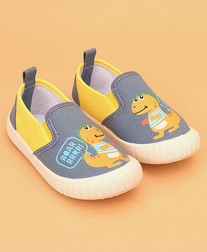 Cute Walk by Babyhug Slip On Casual Shoes with Dino Print - Light Blue & Yellow