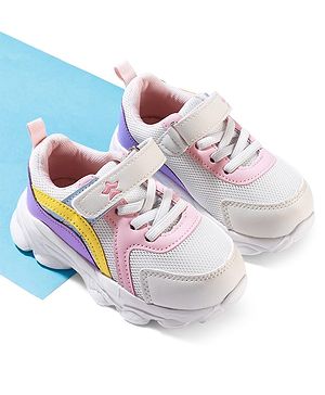 Cute Walk by Babyhug Velcro Closure Colour Block Casual Shoes With Lace Detailing - Pink