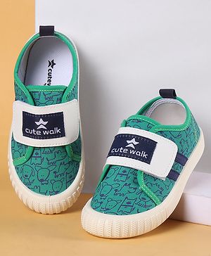 Cute Walk by Babyhug Velcro Closure Casual Shoes with Animal Print - Green