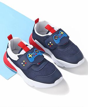 Cute Walk by Babyhug Velcro Closure Sneaker Shoes With Gaming Remote Control Print - Navy Blue