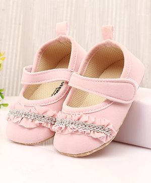 Cute Walk by Babyhug Velcro Closure Booties With Frills & Embellishments - Pink
