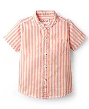Babyhug Cotton Woven Half Sleeves Mandarin Collar Stripe Shirt - Peach
