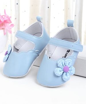 Cute Walk by Babyhug Velcro Closure Booties With Floral Applique - Blue