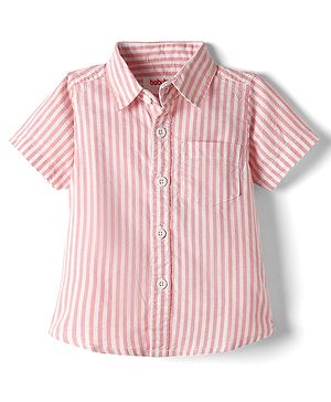 Babyhug Cotton Woven Half Sleeves Striped Shirt - Peach