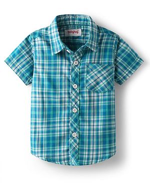 Babyhug Cotton Woven Half Sleeves Checkered Shirt - Teal Blue