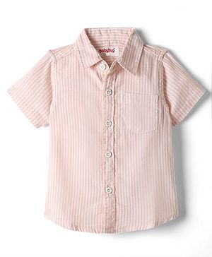 Babyhug Cotton Woven Half Sleeves Striped Shirt - Peach