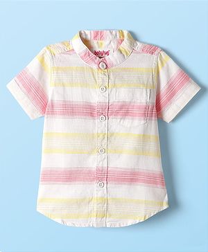 Babyhug Cotton Woven Half Sleeves Mandarin Collar Striped Shirt - Multicolor