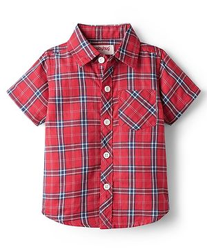 Babyhug Cotton Woven Half Sleeves Check Shirt - Red