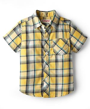 Babyhug Cotton Woven Half Sleeve Check Shirt - Yellow