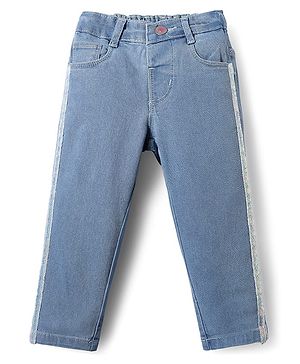 Babyhug Full Length Denim Jeans With Stretch & Lace Detailing - Light Blue