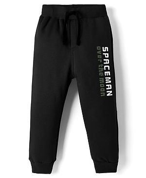 Ollypop Fleece Knit Full Length Joggers with Spacemen Print - Black