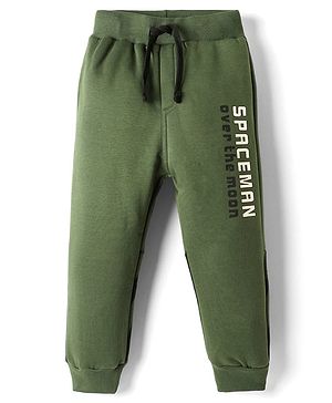 Ollypop Fleece Knit Full Length Joggers with Spacemen Print - Olive Green