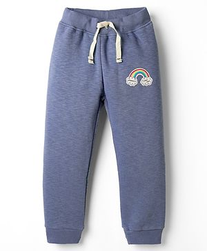 Ollypop Knit Full Length Fleece Woollen Lounge Pant With Rainbow Print - Blue