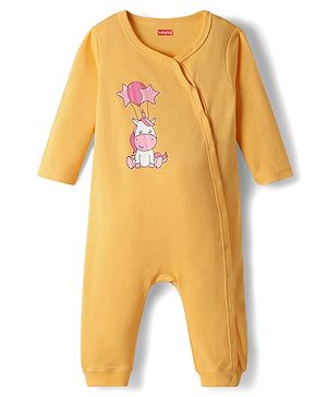 Babyhug 100% Cotton Interlock Knit Full Sleeves Romper with Unicorn Print - Yellow