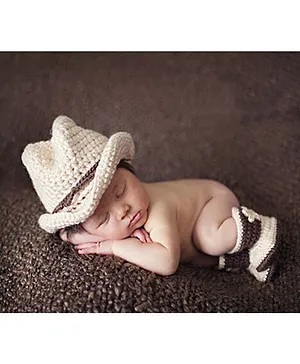 Babymoon Cowboy Hat And Booties Set Cream Brown - Circumference 34 cm